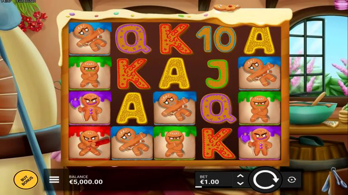 Interface do slot Evil Dozen com elementos temáticos de casas de gengibre e atmosfera sombria