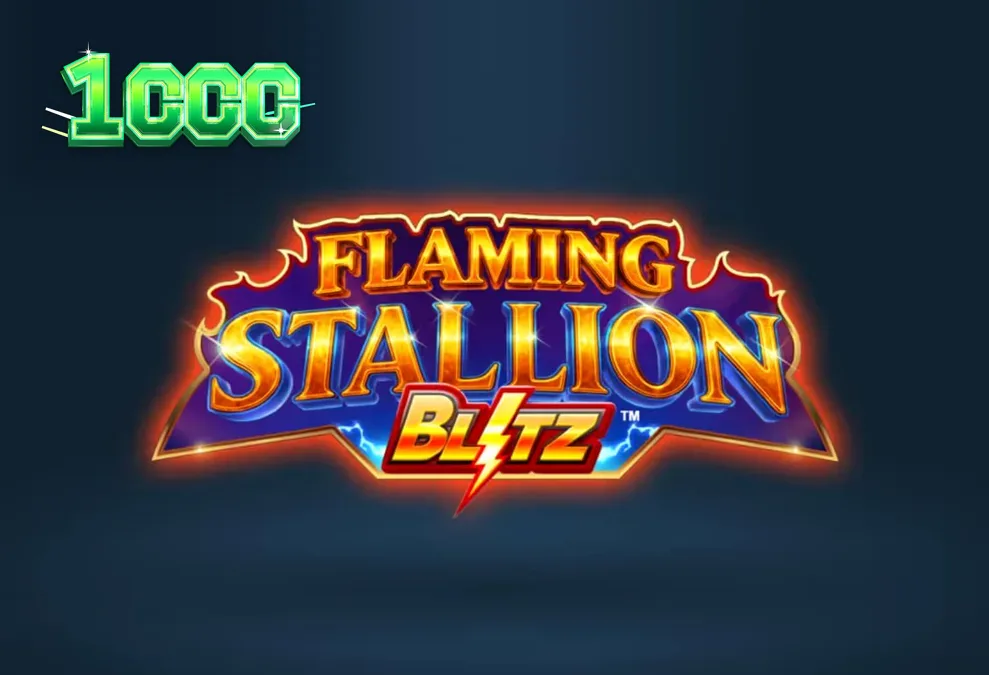 Interface do jogo Flaming Stallion Blitz com tema de deserto e cavalo flamejante